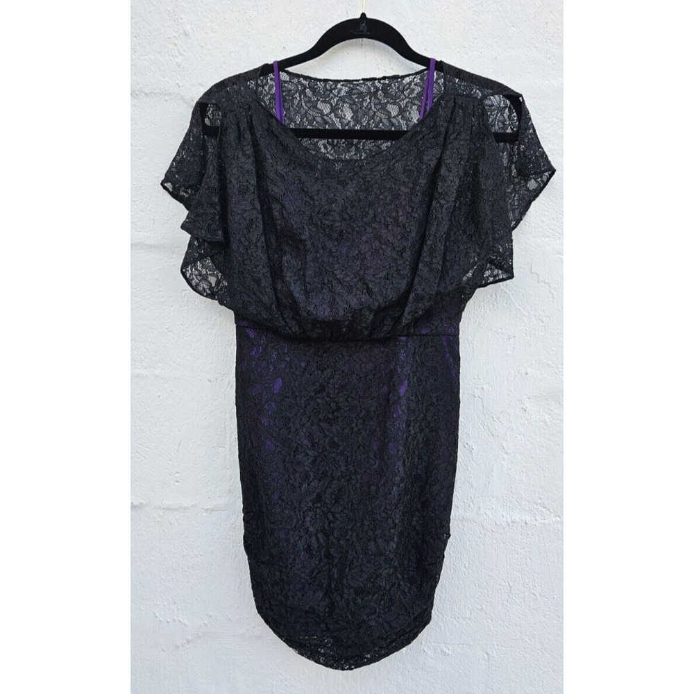 Mikael‎ Aghal Dress Womens 2 Black Lace Ruched Mini Whimsigoth New Years Party